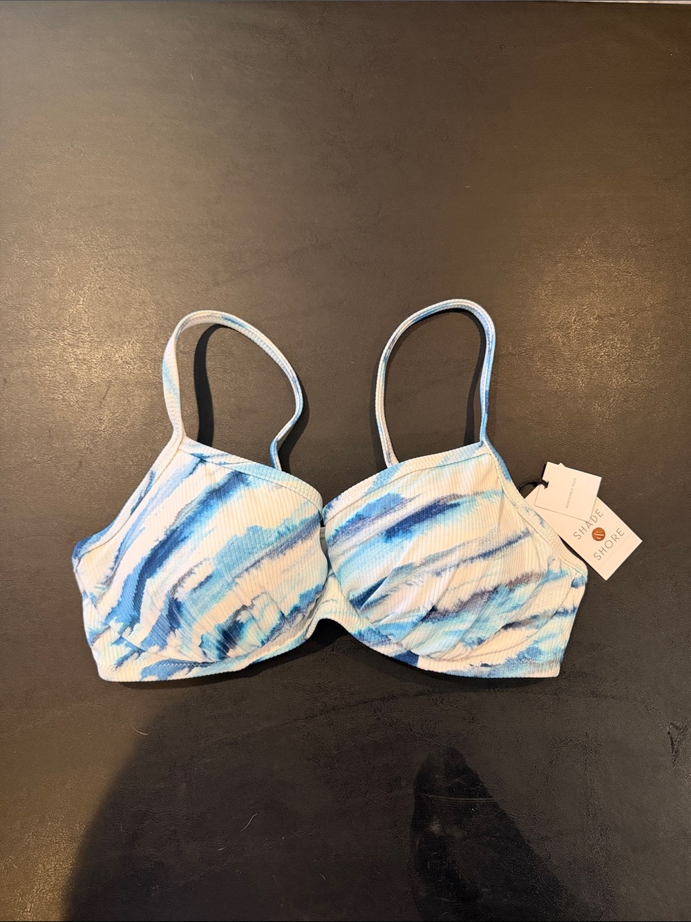 Shade & Shore Blue and White Watercolor Print Bikini Top